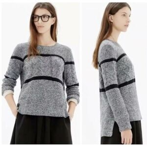 Madewell black grey pattern storm cable knit crewneck sweater small